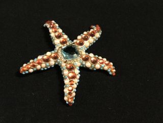 Kjl Kenneth J Lane For Avon Faux Pearl Coral & Turquoise Starfish Brooch Euc