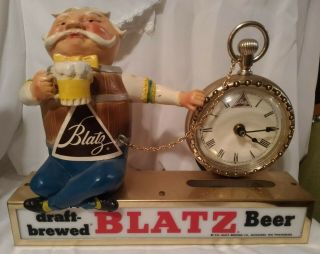 Vintage Blatz Beer Lighted Clock And Sign Barrel Man Bar Display