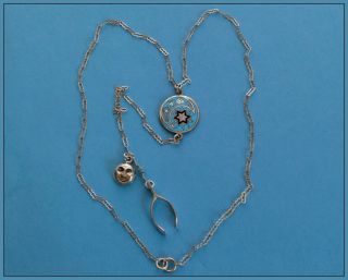 Vintage Enamel Star & Crescent Moon Necklace - Sterling Silver Wishbone Moon Man 4