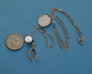 Vintage Enamel Star & Crescent Moon Necklace - Sterling Silver Wishbone Moon Man 7