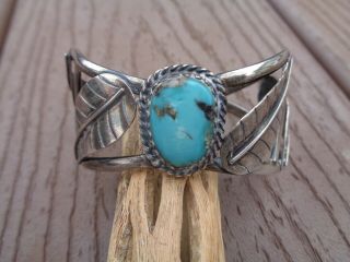 Vtg Dead Pawn Navajo Ladies Sterling Silver & Turquoise Cuff
