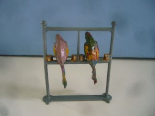 Vintage F G Taylor & Sons Lead Parrots On Perch - Zoo Animals Circus Or Dolls Ho
