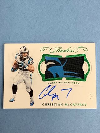 Christian Mccaffrey 2018 Flawless Panthers Logo Patch Autograph Emerald 4/5 Rare