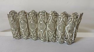 Antique 925 Sterling Silver Wide Filigree Panel Link Bracelet Estate Find 6.  75 "