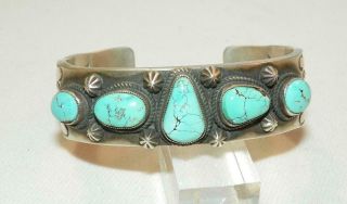 Vintage Navajo Sterling Silver Dry Creek Turquoise Chisel Stamp Bracelet