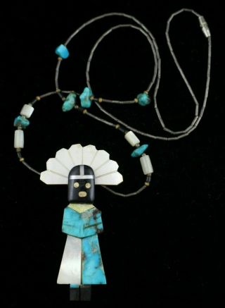 Vintage Turquoise & Mop Hopi Kachina Necklace & Pendant