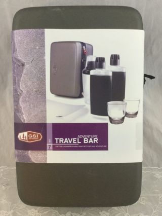 Vintage Gsi Outdoors Adventure 7 Pc Travel Bar Set Flasks Tumblers Shaker