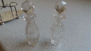 ANTIQUE SILVER & CUT GLASS OIL & VINEGAR BOTTLES ON STAND - ROBERTS & BELKS 1926 2