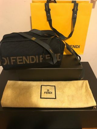 100 Authentic Large Vintage Fendi Black With Brown Makeup Bag Made In Italy