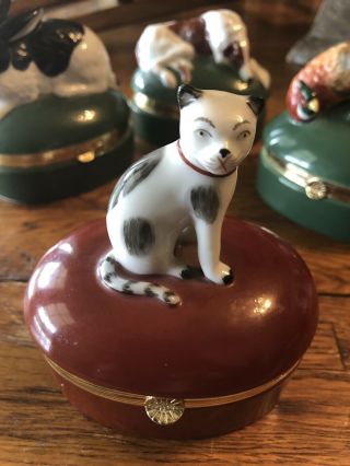 VTG PORCELAIN HINGED ENAMEL BOX RABBIT CAT DOG PHEASANT ROBINSON ' S & FITZ FLOYD 3