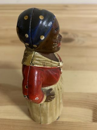 Vintage Antique Black Americana Cast Iron Bank Mammy Aunt Jemima Maid Blue Red 5