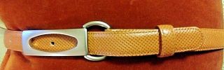 Vintage Italian Giorgio Armani Honey Brown Leather Belt Buckle Geometric Fashion