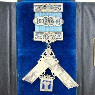 Vintage 1932 Sterling Silver Enamel Masonic Past Master Medal Lodge 646 W/ Case