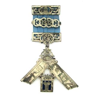 Vintage 1932 Sterling Silver Enamel Masonic Past Master Medal Lodge 646 w/ Case 2