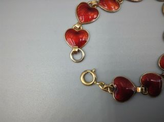 David Andersen Sterling Red Enamel Heart Bracelet Norway Gilded Silver 6 