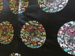 Vintage Chinese Black Multi - Colored Silk Brocade 3 3/4 Yards Fine Quality