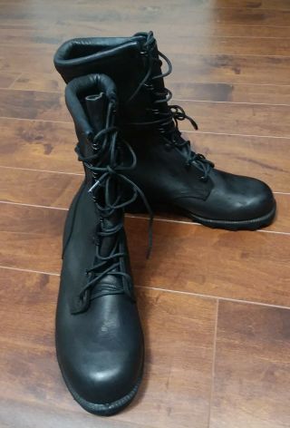 Ms Vintage Black Leather Combat Military Boots - Pj - 4 - 97 - Size 6.  5w Nwb