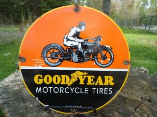 Vintage 1936 Good Year Motorcycle Tires Porcelain Metal Sign