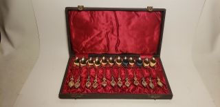 12 Antique 800 Silver Spoons - Miniature - 4.  5 In - 6 Ozt - Hallmarks - Orig Box - Nr