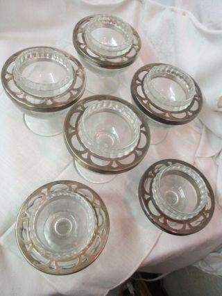 Vintage Heisey Glass & Silver Plated 6 Shrimp Cocktail Servers