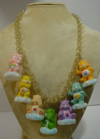 Vintage Celluloid Plastic Care Bears Charm Necklace Wow