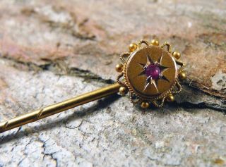 Antique Victorian 9k Solid Gold & Ruby Tie Pin / Brooch