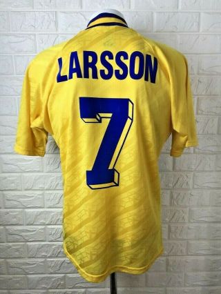 Vtg Adidas Sweden 1994 Home Fifa World Cup Shirt Jersey Celtic Barcelona Larsson