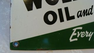VINTAGE WOLF ' S HEAD MOTOR OIL AND LUBES SERVICE STATION PORCELAIN ENAMEL SIGN 5