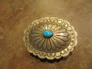 Splendid Vintage Navajo Sterling Turquoise Stamped Design Belt Buckle