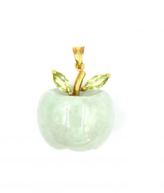 Vintage Green Apple Jade Peridot Asiana Charm Pendant 14k Yellow Gold