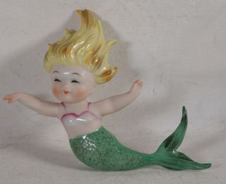 Vintage Napco Norcrest Ceramic Mermaid Wall Plaque Hanging Figurine