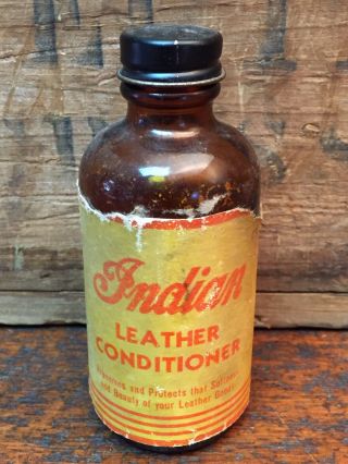 Vintage Indian Motorcycle Leather Bottle - Paper Label Empty