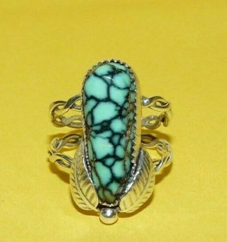 Vtg Native Navajo Southwestern Old Pawn Sterling Silver Turquoise Ring Size 7.  5