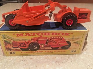 MATCHBOX LESNEY Made in England K6 ALLIS CHALMERS EARTH SCRAPER DIE CAST VINTAGE 2