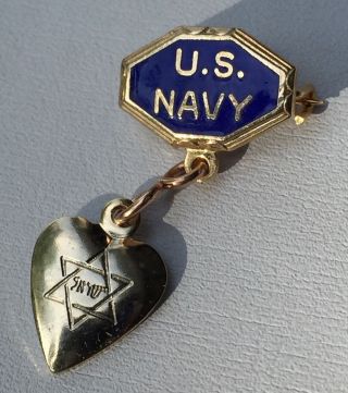Vintage Wwii Enamel Jewish Sweetheart Lapel Pin Us Navy Homefront Jewelry Usn