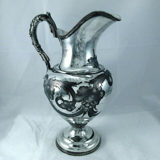 1860 Aesthetic Civil War Early Rogers Smith Grape Vine Figural Water Pitcher