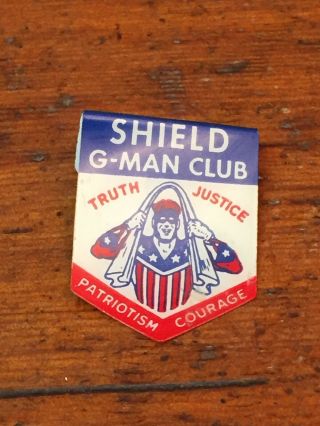 Vintage Rare 1940’s Die - Cut Shield G - Man Club Celluloid Sheet Premium Pinback
