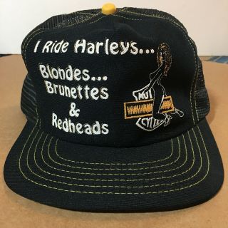 Rare Vtg Harley Davidson I Ride Blondes Brunettes Redheads Snapback Trucker Hat
