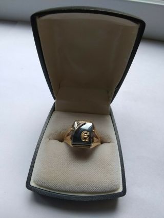 Vintage Mans 10k Yellow Gold Initial Ring.  Size 9.  0 Black Onyx With Diamond