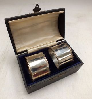 Antique 1918 Hallmarked Solid Silver Napkin Rings In Display Box - Bb9