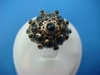 Vintage 14k Gold Bezel Set Black Onyx And Black Star Sapphires Ring,  Size 7