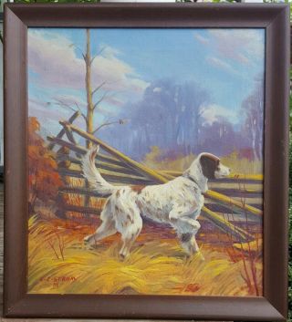 English Pointer Hunting Dog Sporting Impressionist Vintage Oil Painting 1935