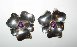 Vtg Antique Pair Violets Sterling Silver Jordan Brooches 2 Pansy Scatter Pins