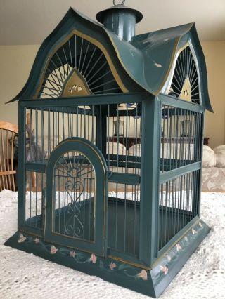 Vintage Victorian Bird Cage With Morningglory Flowers & Vines,  Hinged Door,  Tray