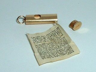 Vintage 14k Yellow Gold Jewish Hebrew Mezuzah Pendant Charm With Scroll Inside