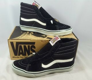 Vintage Vans Sk8 Hi Black Made Usa Mens Size 10 Skate Shoes Bmx Old Skool Nos