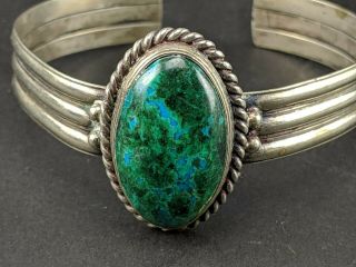 Vintage Navajo Sterling Silver Green / Blue Turquoise Cabochon Bracelet 2