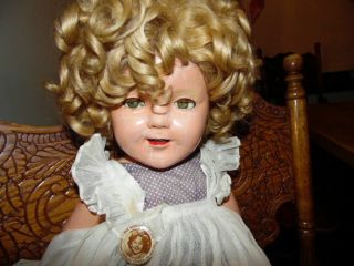 Composition 25  Ideal Shirley Temple Doll Worg Mohair Wig & Pinafore