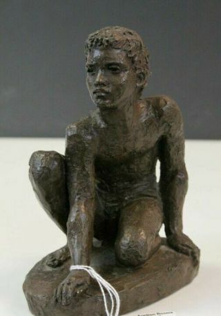 Vintage Signed Bronze Nude Boy - Male Sculpture - By Karen Jonzen - Gay Interest