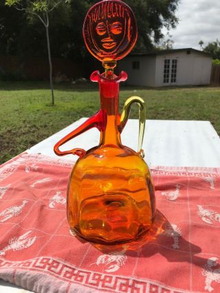 Vintage Blenko Glass Tangerine Lady Decanter 6525 Designed Joel Myers 12